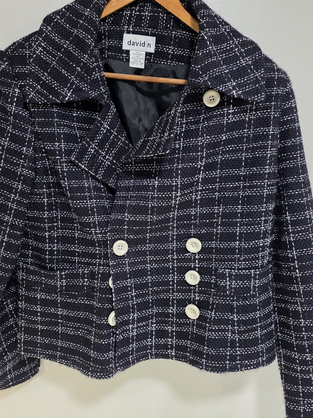 david n Black & White Plaid Double-Breasted Blazer Jacket